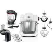 Robot de bucătărie planetar BOSCH MUM Serie 6 MUMS6EW22, 1600W (7 trepte și Pulse), Bol Inox 5.5l (aluat 1.5kg), SoftStart, Senzor Smart Dough, Set patiserie, 76dBA, G10.2kg, C110cm, Polar White