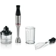 Blender de mână BOSCH Serie 6 ErgoMaster MSM6M821, 1200W (variabilă), Cuțit 4 lame QuattroBlade System Pro, Tocător 500ml, Tel, Pahar, Cuplă ceramică, AntiSplash, Mâner SoftGrip, C1.4m, G1.5kg, Stainless Steel