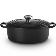 Vas pentru gătit cu capac Le Creuset Signature Collection Cast Iron Oval Black Interior 21178270000430, Capacitate 4.1l, D27cm, H15.4cm, L35.2cm, Fontă emailată, Toate sursele de căldură, Licorice Matte Black