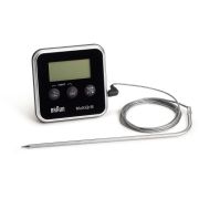 Termometru digital BRAUN BRSK008 - AS00006836,Precizie de 1°C, Temporizator, Alarmă acustică, Magnet pe spate, Temperatura max. a cablului: 250°C, 80x80mm