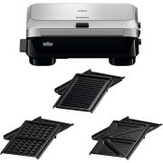 Sandwich maker BRAUN SnackMaker 5 SM5038 - 0X23100004, 800W, 1 set plăci waffle, 1 set plăci grill, 1 set plăci sandwich, Argintiu