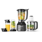 Blender nutribullet Triple Prep System NBF580B - 0C22300117, 1500W, Robot bucătărie 1.6l, Blender cu carafă 1.8l, Lame extracție din oțel inoxidabil, 2 căni, 2 capace To-Go, Disc feliere, Lamă frământat, Lamă tocat, Negru