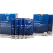 Set BOSCH 00312487, Pudră de curățare pentru mașinile de spălat vase, Înlătură eficient grăsimea, amidonul și reziduurile de proteină, Curăță eficient furtunurile și pompa, 3 cutii (12 plicuri)