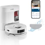 Aspirator robot BOSCH Spotless+ BCRD1W, Apă 220ml, Rezervor 0.4l, Stație 1.5l, Perie Carbon Power, Stație de curățare uscată, Funcție Reduced Tangling, Navigare ușoară, Alb
