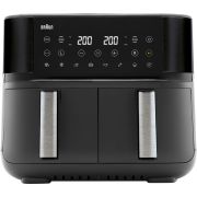 Friteuză cu aer cald BRAUN TwinCook 3 TD3030IBK - 0X12500010,  2850W, 80°~200°C, Capacitate 8L (4+4), Pui 1.4kg total, Cartofi congelați 1.8kg total, RealAir, Funcție SYNC, G6.97kg, Matt Black