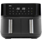 Friteuză cu aer cald BRAUN TwinCook 5 TD5030IBK - 0X12500020, 2400W, 80°~200°C, Capacitate 10L (5+5), Pui 1.4kg total, Cartofi congelați 1.2kg total, 8 programe, RealAir, SYNC, MATCH, G8.65kg, Matt Black