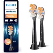 Set de 2 capete Philips Sonicare A3 Premium All-in-One Soft HX9092/88, Rigiditatea perilor moale, Dimensiune standard, Margini moi și flexibile din cauciuc, Negre
