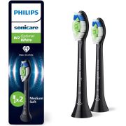 Set de 2 capete Philips Sonicare W2 Optimal White Medium Soft HX6062/88, Rigiditatea perilor moale-mediu, Dimensiune standard, Negre