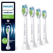 Set de 4 capete Philips Sonicare W2 Optimal White Medium Soft HX6064/87, Rigiditatea perilor moale-mediu, Dimensiune standard, Albe