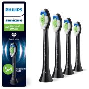 Set de 4 capete Philips Sonicare W2 Optimal White Medium Soft HX6064/88, Rigiditatea perilor moale-mediu, Dimensiune standard, Negre
