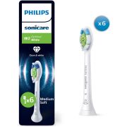 Set de 6 capete Philips Sonicare W2 Optimal White Medium Soft HX6066/87, Rigiditatea perilor moale-mediu, Dimensiune standard, Albe
