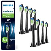 Set de 8 capete Philips Sonicare W2 Optimal White Medium Soft HX6068/88, Rigiditatea perilor moale-mediu, Dimensiune standard, Negre