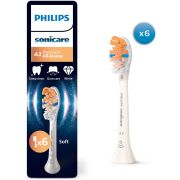 Set de 6 capete Philips Sonicare A3 Premium All-in-One Soft HX9096/87, Rigiditatea perilor moale, Dimensiune standard, Margini moi și flexibile din cauciuc, Albe