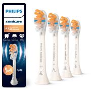 Set de 4 capete Philips Sonicare A3 Premium All-in-One Soft HX9094/87, Rigiditatea perilor moale, Dimensiune standard, Margini moi și flexibile din cauciuc, Albe