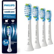 Set de 4 capete Philips Sonicare C3 Premium Plaque Defence Medium Soft HX9044/87, Rigiditatea perilor moale-mediu, Dimensiune standard, Albe