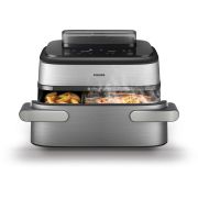 Friteuză cu aer cald și aburi Philips MegaBasket AirFryer Seria 5000 NA565/02, 1 coș XXL (total 9.5l), 2750W (40~200°C), 8 programe, 28 metode, SteamFry, RapidAir Plus, SteamClean, HomeID, G8kg, Argintie