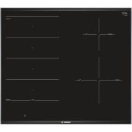 Plită cu inducție BOSCH Seria 8 PXE675DC1E, Electrică, Vitroceramică, 60cm, 7400W (17 trepte), 178.3 Wh/kg, 4 zone simultan, FlexInduction, DirectSelect Premium, PerfectFry, MoveMode FlexZone, Neagră