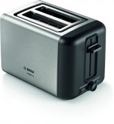 Prăjitor de pâine BOSCH DesignLine TAT3P420, 820-970W, 2 sloturi, Dezghețare, Încălzire, Grătar chifle, High Lift, Buton STOP, Senzor electronic pentru prăjire uniformă, Stainless Steel and Black
