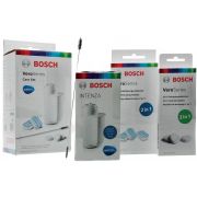 Set de întreținere BOSCH TCZ8004A - 00312107, Conține 10 pastile - 3 tablete - 1 filtru BRITA - 1 perie, Curățare eficientă, Îndepărtează depunerile de calcar, Pentru espressoare automate BOSCH