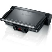 Grătar electric 3în1 BOSCH TCG4215, 2000W, 5 nivele, Corp inox, Plăci grill înclinate antiadezive detașabile aluminiu 32.8x23.8cm, Două tăvițe, Control individual al temperaturii, Păstrare la cald, Anthracite