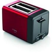 Prăjitor de pâine compact BOSCH DesignLine TAT4P424, 820~970W (6 trepte), 2 fante, Dezghețare, Încălzire, High Lift, Grătar integrat pliabil, Buton STOP,  Centrare automată, Deep Red Crystal