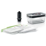 Set de accesorii vacuum BOSCH Airtight Fresh MSZV6FSG1 - 17006289, Caserolă 1.2l din sticlă borosilicată cu capac Tritan fără BPA, 6 pungi cu dublu etanș (3x 1.2l și 3x 3.8l), Pompă manuală, DW safe