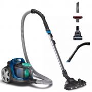 Aspirator fără sac Philips PowerPro Active 5000 FC9557/09, Asp uscată, 899W, Praf 1.5l, Cablu 6m, 71-77dBA, Filtru Allergy H13, PowerCyclone 7, ActiveLock, TriActive LED, Mini perie turbo, 4.5kg, Intense Black