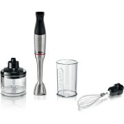 Blender de mână BOSCH Serie 6 ErgoMaster MSM6M821, 1200W (variabilă), Cuțit 4 lame QuattroBlade System Pro, Tocător 500ml, Tel, Pahar, Cuplă ceramică, AntiSplash, Mâner SoftGrip, C1.4m, G1.5kg, Stainless Steel