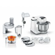 Robot de bucătărie planetar BOSCH MUM Serie 2 MUMS2EW40, 700W (4 trepte), 3.8l, blender 1.25l, Mașină de tocat carne, Mixare planetară 3D, Set de patiserie, Storcător de citrice, Tocător continuu, Alb