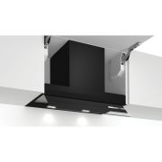 Hotă complet integrabilă BOSCH Seria 6 DBB67AM60, accent line, l60cm, 250W (3 trepte și Intensiv), 62.7kWh/an, Silențioasă, Filtru grăsime inox, Softlight, Clear Glass Black Printed
