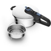Oală sub presiune TEFAL Secure Trendy P2580402, Volum 4l, 2 programe (carne și legume), 5 sisteme de siguranță, Controlul presiunii, Compatibilă cu toate sursele de căldură, Aqua Blue