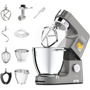 Robot de bucătărie KENWOOD Titanium Chef Patissier XL KWL90.164SI - 0W20011381, 1400W (13 trepte), 6 funcții presetate, 2 vase 7l/5l, Cântar integrat, Accesoriu mașină de tocat, Sistem de încălzire